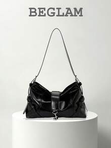 Fashion Solid Color PU Shoulder Bag, Buckle Design, Suitable For Women Shopping, Dating, Gift And Daily Use - Black - View 1