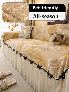 1pc Luxury Full Coverage Sofa Cover, Pet-Friendly, Suitable For Bedroom And Office Use, Hand Washable And Machine Washable, Easy To Clean, Odorless, All Seasons - Khaki - View 1