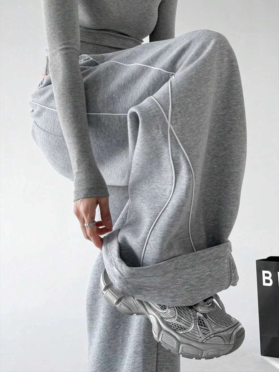 Women's New Fashion Colorblock Design Side Stripe Loose Wide Leg Sweatpants, Straight Leg Comfortable Casual Joggers With Drawstring Pockets, All-Season Wear, Versatile Slimming Dance Sweatpants