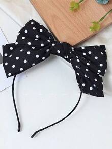 1件女款黑色波點大蝴蝶結髮箍，時尚百搭高級簡約風簡單髮帶，適合日常穿著、外出、通勤、派對、休閒、海灘度假、洗臉、化妝、搭配衣著的髮飾 - 黑色 - 查看 4