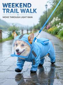 Pet Raincoat And Rain Boots Set, Waterproof Dog Raincoat With Hood, Transparent Visor, Reflective Strips, Polyester Material, Suitable For Outdoor Walks And Rainy Days. Features Hook And Loop Closure For Easy On And Off. Suitable For Small And Medium Dogs Year-Round, Waterproof Dog Raincoat, Hooded Dog Raincoat, Dog Raincoat - Multicolor - View 4