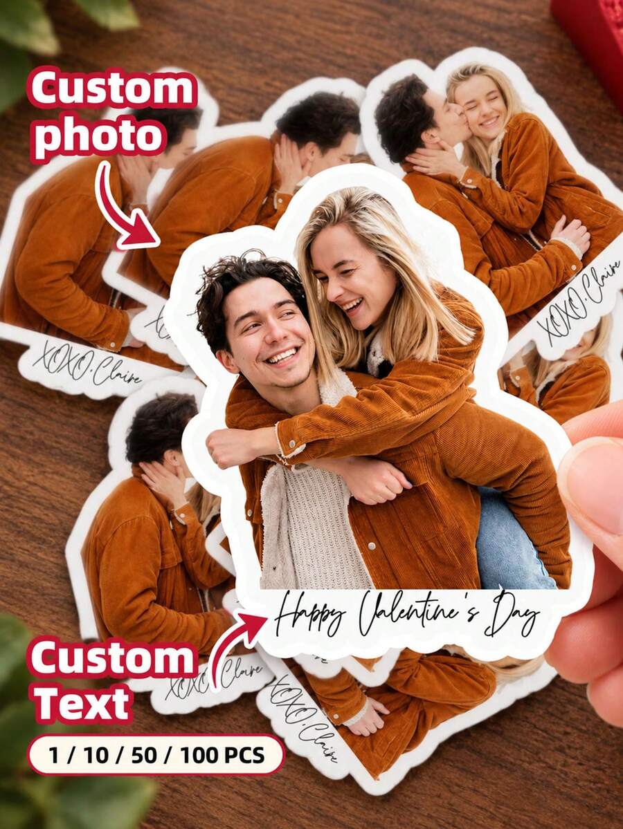 1/10/50/100pcs Customized Stickers, Personalized Couple Photo Stickers, Customizable Photo And Text Portrait Stickers, Home Decor, Product Packaging Stickers, Gift For Boyfriend Girlfriend Couples - Multicolor 2 - View 1