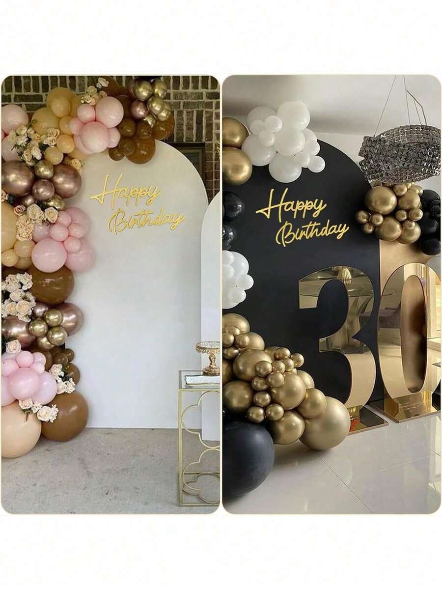 1Pc Premium Golden Wooden Happy Birthday Phrase Decor, Smooth Curved Font Wood Sign, Reusable Party Accessory For Birthday Photo Background And Celebration Decor - Multiple Styles - View 1