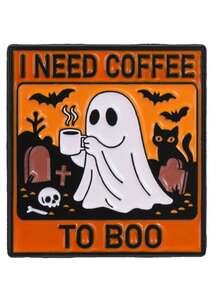1pc "I NEED COFFEE TO BOO"Ghost Coffee Pattern Brooch, Fun Metal Enamel Pin, Creative Decorative Lapel Pin For Backpack, Halloween Gift - Multicolor - View 6