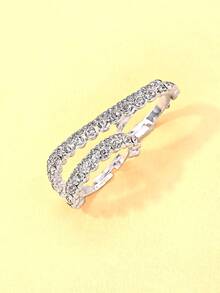 outingfit 1pc New Wave Ring Asymmetrical Niche Design Luxury Rhinestone Ring Minimalist Ins Style Fashion Hand Accessory - Geometry - View 7