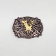 1pc Western Cowboy Style Metal Belt Buckle With Embossed Letter, Vintage Leather Belt Buckle - Bronze - View 16