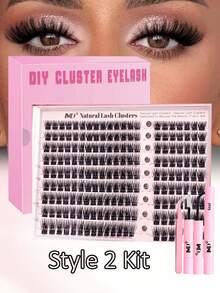 168-144pcs D Curl Single Cluster False Eyelash Extension Set, Fine Fluffy Texture, Includes Eyelash Glue, Sealer And Tweezers, 8-16mm, 6 Mixed Lash Cluster Set - Pink - View 3