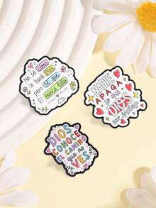 3pcs Spanish Christian Faith Quote Enamel Pin,Colorful Religious Inspirational Text Badge,Fashion Accessories For Clothes And Bags,Gift For Believers - Multicolor - View 6