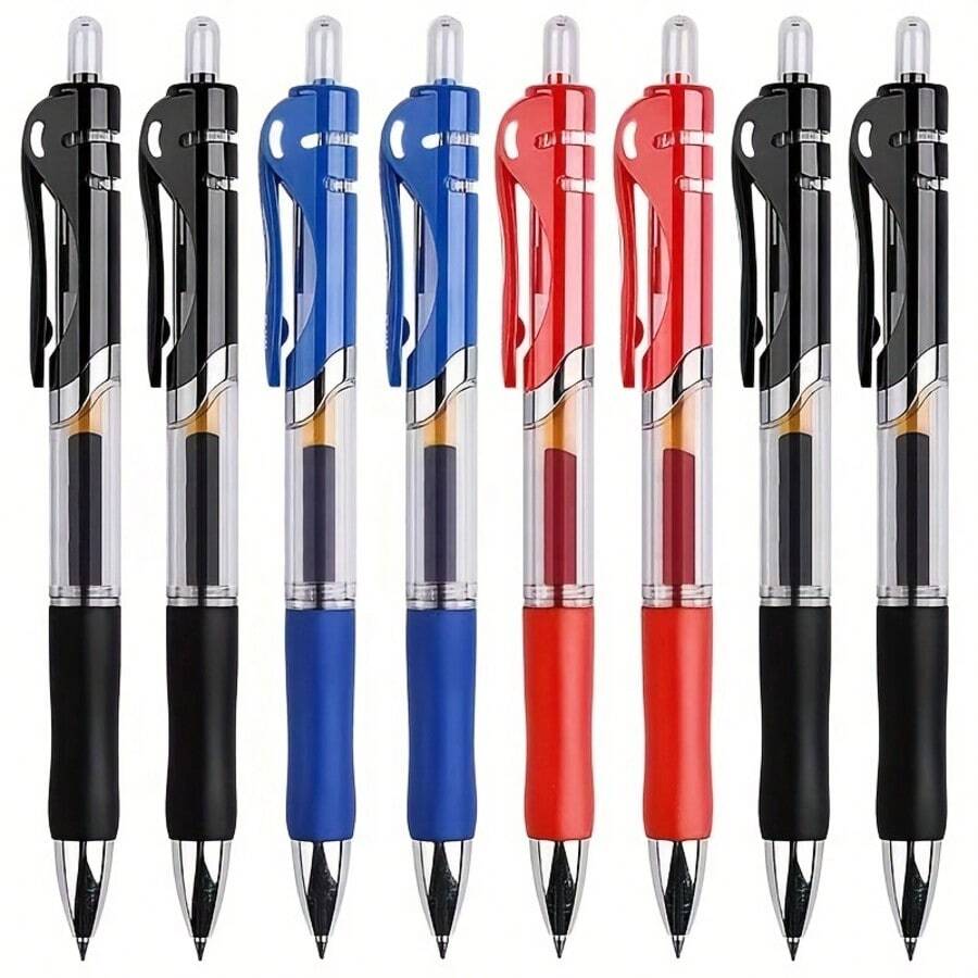 18-Piece Gel Pen Set: Ultra-Fine 0.5mm Tip, Retractable Plastic Barrel, Round Body Design; Includes Black, Blue, And Red Ink-Suitable For School And Office Use. - A - View 1