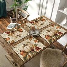 1/4/6pcs Autumn Series White Pumpkin & Autumn Leaf Floral Print Placemats, Heat-Resistant Table Mats For Home Kitchen, Table Protection, Kitchen Dining Table, Party Decor - Multicolor - View 9