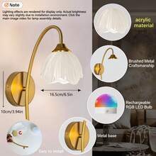 Battery Powered Wall Lamp, Gold Wireless Charging Wall Light With 2000mAh Dimmable Detachable Bulb And Remote Control, 15 Colors Wall Decor, Suitable For Bedroom, Living Room, Hallway - Multicolor - View 3