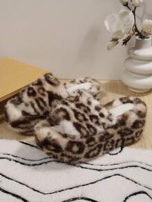 2026 New Women Fluffy Fuzzy Platform Slippers Open Toe Thick Sole Plush Slide Sandals For Indoor Outdoor - Beige Leopard Print - View 3