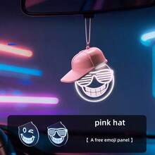 1Pc Cool Smiling Face Car Hanging Neon Light With Hat, USB Rechargeable LED Auto Rearview Mirror Pendant Lamp, Colorful Glowing Interior Decor Ornament - Multi-color light - View 16