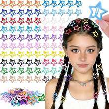 50/100pcs Cute Hollow Star Hair Clips, Colorful Dopamine Style, Sweet Y2K Aesthetic Hair Accessories, Fashion Hair Clips, Assorted Colors - Multicolor - View 2