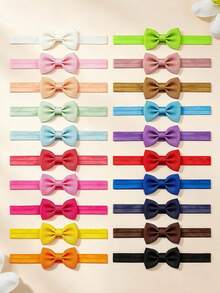 20pcs Solid Color Ribbed Bow Hairbands, Decorative Hair Accessories To Fix Loose Hair, Suitable For Daily Use - Multicolor - View 2