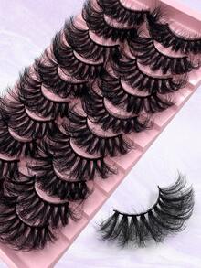 ENCHUW 10 Pairs 25mm Lashes Dramatic 6D Lashes Fluffy Volume Eyelashes Thick Crossed Lashes Long Faux Fluffy Lashes - Black - View 1
