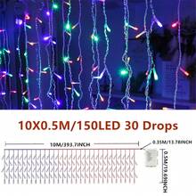 45/80/96/150led Battery Box Curtain LED Icicle String Lights Christmas Garland Droop Light Wedding Garden Street Outdoor Decorative Lighting Halloween - Battery-powered Fairy Lights - View 18