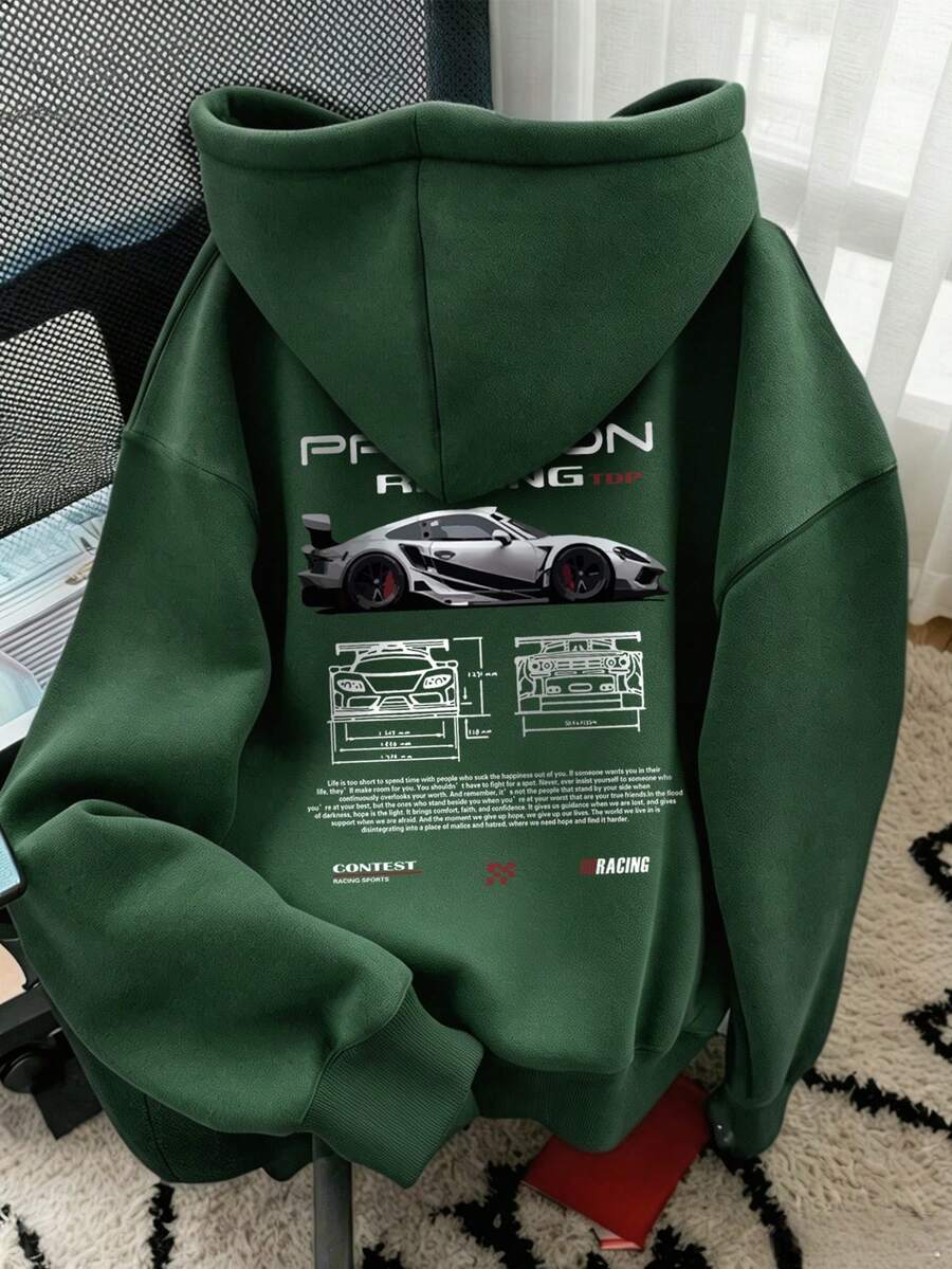 1pc Teen Boys Casual Printed Pullover Sweatshirt, Warm Lining, Long Sleeve, Autumn/Winter - Green - View 1