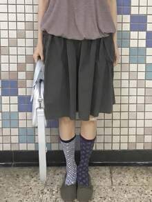 Vintage Japanese Style Workwear Large Pocket Elastic Waist Skirt - Grey - View 2