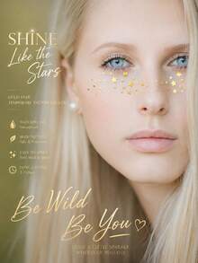 Gold Star Metallic Temporary Tattoos For Women, Shiny Face & Body Star Tattoo Stickers, Waterproof Long-Lasting Gold Foil Body Art For Festivals, Parties, Concerts, Raves, Makeup & Holiday Looks - Multicolor - View 3