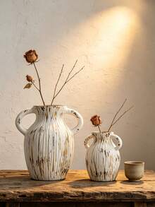 1pc Double Handle Ceramic Vase, Wabi-Sabi Textured Flower Vase For Home Decor - 1PC - View 4