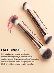 5pcs Multi-Function Makeup Brush Set, Dual-Ended Powder & Blush Brush, Dual-Ended Contour Brush, Wavy Foundation Brush, Angled Powder Brush, Angled Contour Brush, Fluffy Bristles, Non-Absorbent, Suitable For Student Home Makeup And On-The-Go Touch-Ups - Multicolor - View 6