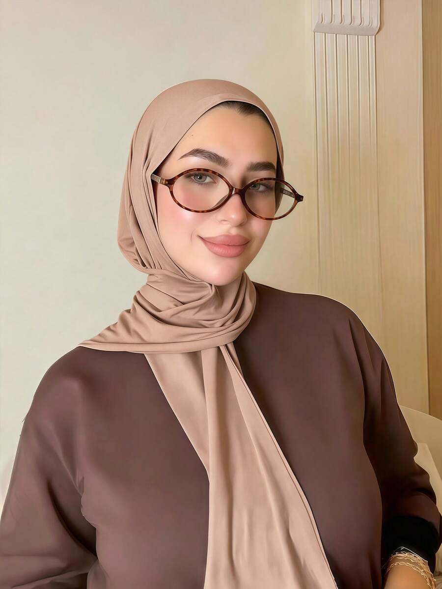 1pc Muslim Button Instant Wear Hijab, Soft Breathable Anti-Pilling Fabric, Suitable For Muslim Daily Wear All Year Round