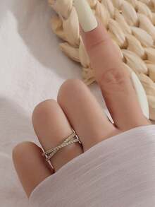 5pcs Fashion Cubic Zirconia Cross Chain Ring Set Suitable For Women Casual Party Wear (No Gift Box) - Yellow Gold - View 5