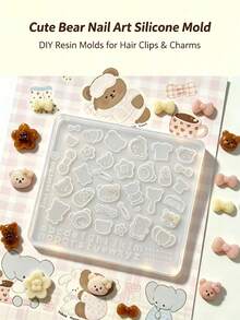 1pc Cute Letter Bear Hair Clip Flower Comb Bow DIY 3D Nail Art Decor Silicone Mold For Nail Artists - Clear - View 13