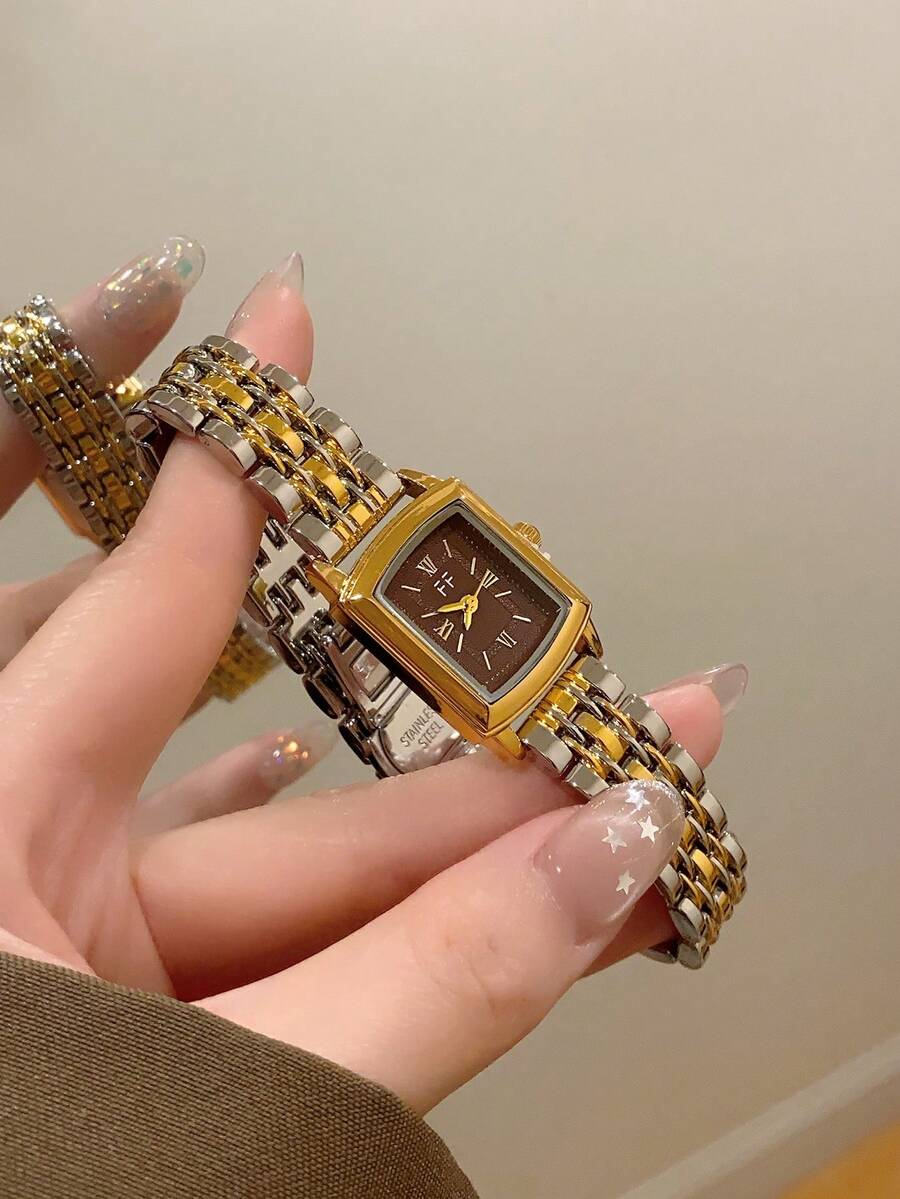 1条金色竹节表带,时尚女士石英表,金色,适合日常佩戴,复古风格,情侣表,最佳礼品之选 - 銀間金 - 查看 1