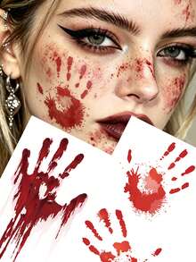 2/3 Sheets Halloween Scary And Slaps Face Tattoos, Temporary Tattoos For Costume Makeup Fake Tattoo Stickers For Scary Looks, Fun Halloween Accessories For Women And Adults - Multicolor - View 2