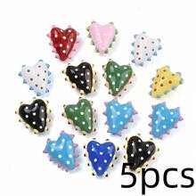 5pcs Handmade Lampwork Glass Polka Dot Heart Beads, Multicolor Polka Dot Heart Vertical Hole Decorative Beads, Suitable For DIY Bracelets, Necklaces And Y2K Style Jewelry Making - Color Mixing - View 6