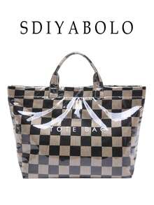 Fashionable College Style Large Capacity Tote Bag - Lightweight PVC And Kraft Paper Material, Hook And Loop Closure, Stylish Choice For Women - Multicolor - View 1