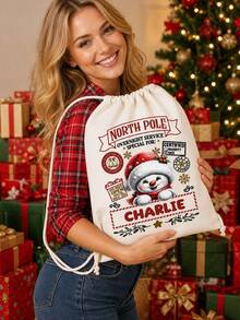 Christmas Exclusive Drawstring Backpack Single Pack! Large-Capacity Canvas Tote Bag, Drawstring And Rope Handle,Creating A Unique Item. Christmas Decoration,Festive Storage Bag With Closure, Suitable For Christmas Eve, Birthday, Secret Santa Gift - Multicolor - View 7