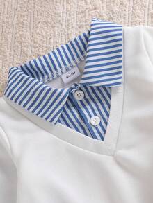 2pcs/Set Setelan Bayi Laki-laki Preppy Motif Beruang Lengan Panjang dan Celana, Gaya Kembali ke Sekolah Musim Gugur - Biru - View 8
