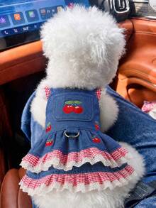 PETCIRCLE 1PC Pet Clothes Small Dog Puppy Cat Cute Sweet Style Sleeveless Embroidered Pattern Cherry Blossom Trim Dress - Multicolor - View 1