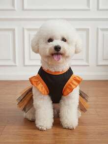 LUCKIE PAL 1pc Halloween Pumpkin Bear Pet Mesh Dress With Bow, Ruffle Sleeves, Cute Fairy Ballet Style Tutu Dress For Cats And Dogs - Multicolor - View 3