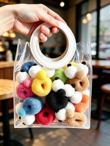 Nuevo coletero de pelo de peluche con ojos grandes divertidos para otoño/invierno, color caramelo, alta elasticidad, accesorio para el cabello de mujer con diseño de dibujos animados lindo, accesorio para peinado diario y temporada de vuelta al colegio - Multicolor - Ver 2