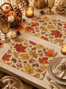 Thanksgiving Table Runner, Pillow Case, Placemat, Autumn Maple Leaf Acorn Berry Table Runner, Thanksgiving Harvest Farmhouse Vintage Dining Table Decor, Suitable For Kitchen Party Home Decoration - Multicolor - View 5
