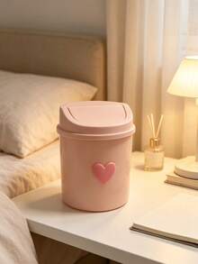 Mini Desktop Trash Can With Swivel Lid And Heart-Shaped Accessory - A Compact Cylindrical Swivel Trash Can Suitable For Home, Office, Kitchen And Bedside Table Use. Made Of Plastic With Swivel Lid, Space-Saving. - Multicolor - View 1
