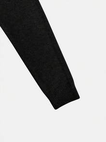 Damen Stehkragen einfarbiges Drop-Shoulder lockeres Strickoberteil + Hochbund Faltenrock, französischer eleganter Herbst Winter Alltagskleidung, weich gemütlich vielseitig - Schwarz - Übersicht 7