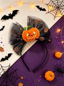 1pc Women's Halloween Mesh Bow Headband, Cute Ghost Pumpkin Cosplay Party Holiday Costume Hair Accessory - Multicolor - View 3