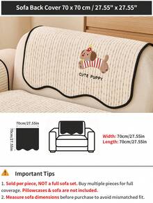 1pc Cute Puppy Embroidery Sofa Cover, Non-Slip Striped Sofa Protector, Wavy Edge Pet-Friendly Living Room Sofa Cover - Beige - View 14