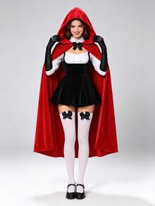 Halloween Little Red Riding Hood, Adult Holiday Costume Props, Velvet Cape + Gloves + Bow Socks. Cosplay - Multicolor - View 6