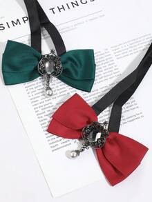 1pc Court Style Bowknot With Rhinestone, Gemstone And Pearl Pendant, JK Shirt Decoration - Multicolor - View 4