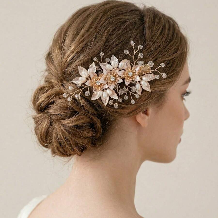 2PCS Rhinestone Flower Bridesmaid New Year Wedding Headpiece - Multicolor - View 1