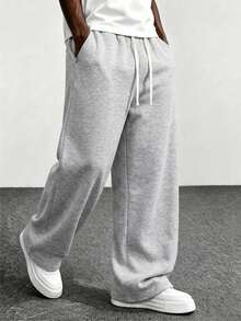 Men's Casual Loose Gray Wide Leg Drawstring Waist Pants, Suitable For All Seasons - Light Grey - View 1
