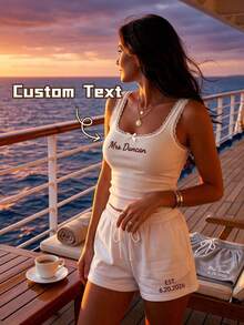 Personalized Embroidered Lace Tank Top, Custom Embroidery Modal Tank Bridal Shower Gift, Engagement Gift Bachelorette Party, New Mrs. Tank - Multicolor - View 9