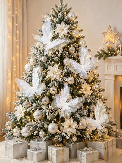 1pc Artificial Butterfly With Delicate Pearlescent Iridescent Effect, Rich Layered Color Texture Under Light, Suitable For Hanging On Christmas Tree, Fireplace Area, Wedding Decor, Home Decoration, Room Decor, Christmas Decoration, Window Display, And Photography With Artificial Floral Arrangements, Lightweight And Elegant Design For Soft And Warm Party Atmosphere