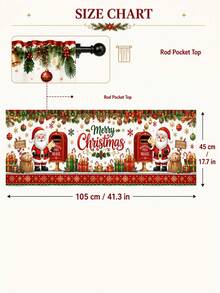 1pc Letters To Santa Christmas Kitchen Valance, Nostalgic North Pole Polyester Rectangular Rod Pocket Window Topper With Santa Mailbox Gift Boxes & Holly, Festive Short Curtain For Dining Room Family Christmas Deco - Multicolor - View 10